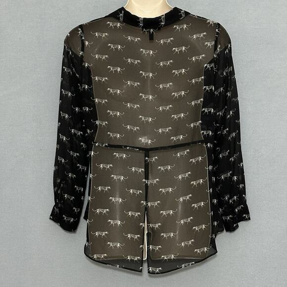 Lane Bryant Women Top Plus 14 Black Sheer Cheetah Leopard Classic Retro Office - Picture 5 of 15